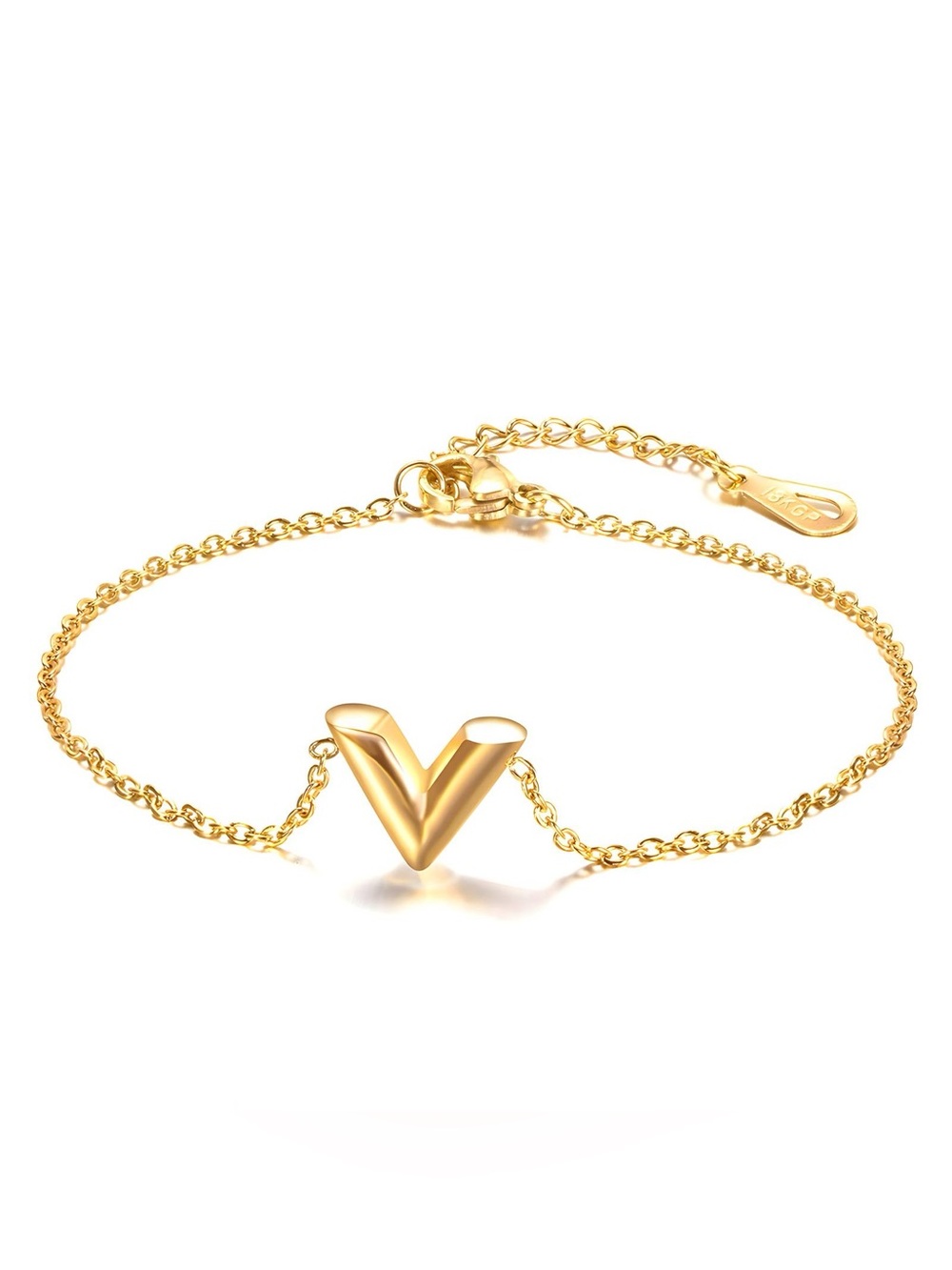 18K Gold Plated Stainless Steel V-Accent Chain Bracelet - NWT
